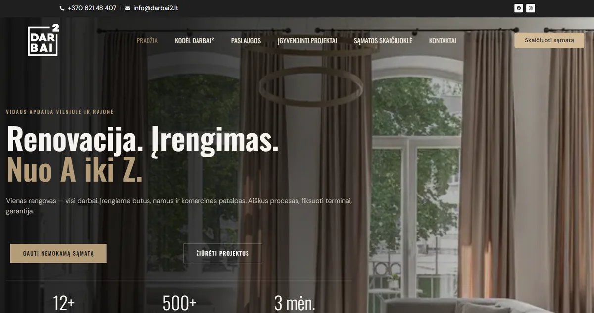Darbai2 pagrindinis puslapis kompiuterio ekrane